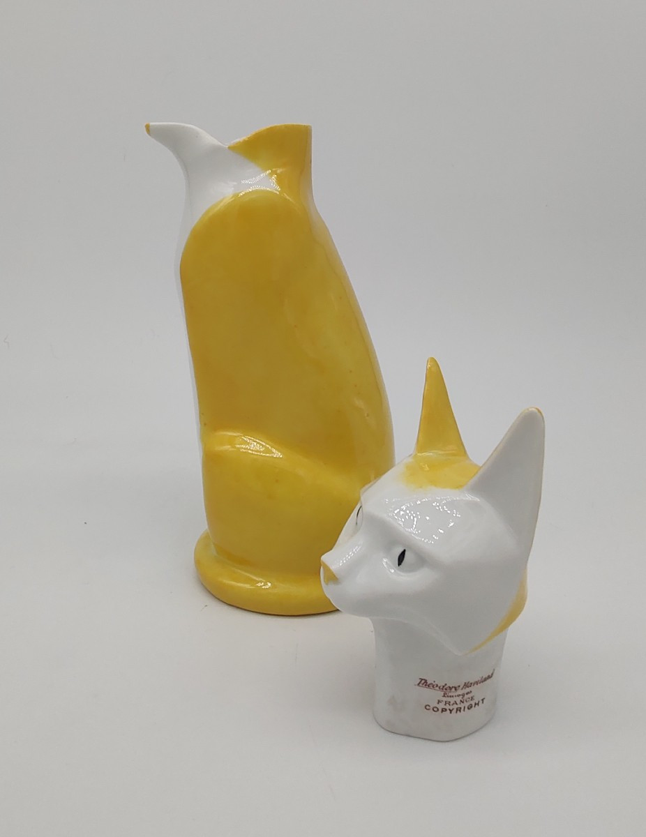 Edouard Marcel Sandoz (1881-1971) And Haviland - Yellow And White Cat-shaped Bottle -photo-2