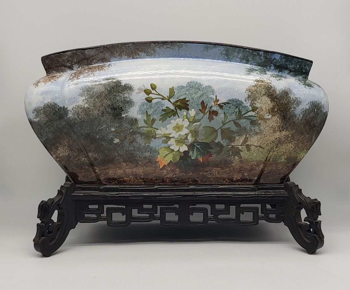 Creil And Montereau (between 1888/1920) - Planter Painted In The Japanese Style.-photo-2