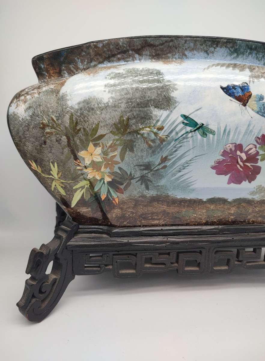 Creil And Montereau (between 1888/1920) - Planter Painted In The Japanese Style.-photo-3