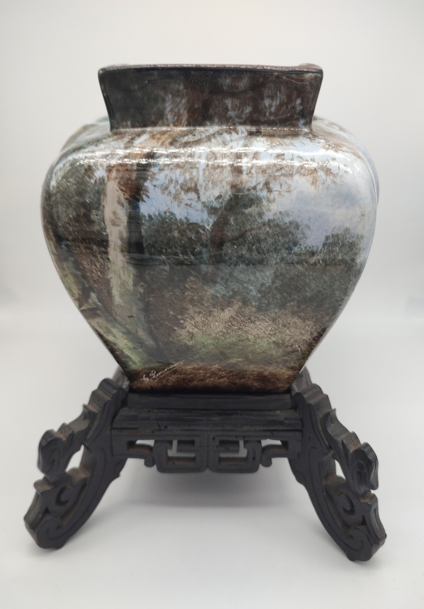 Creil And Montereau (between 1888/1920) - Planter Painted In The Japanese Style.-photo-2