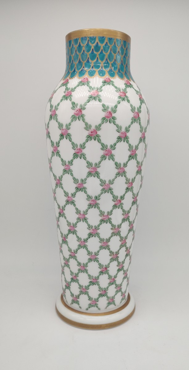 François Théodore LEGRAS - Vase signé à décor de quadrillage Pompadour-photo-3