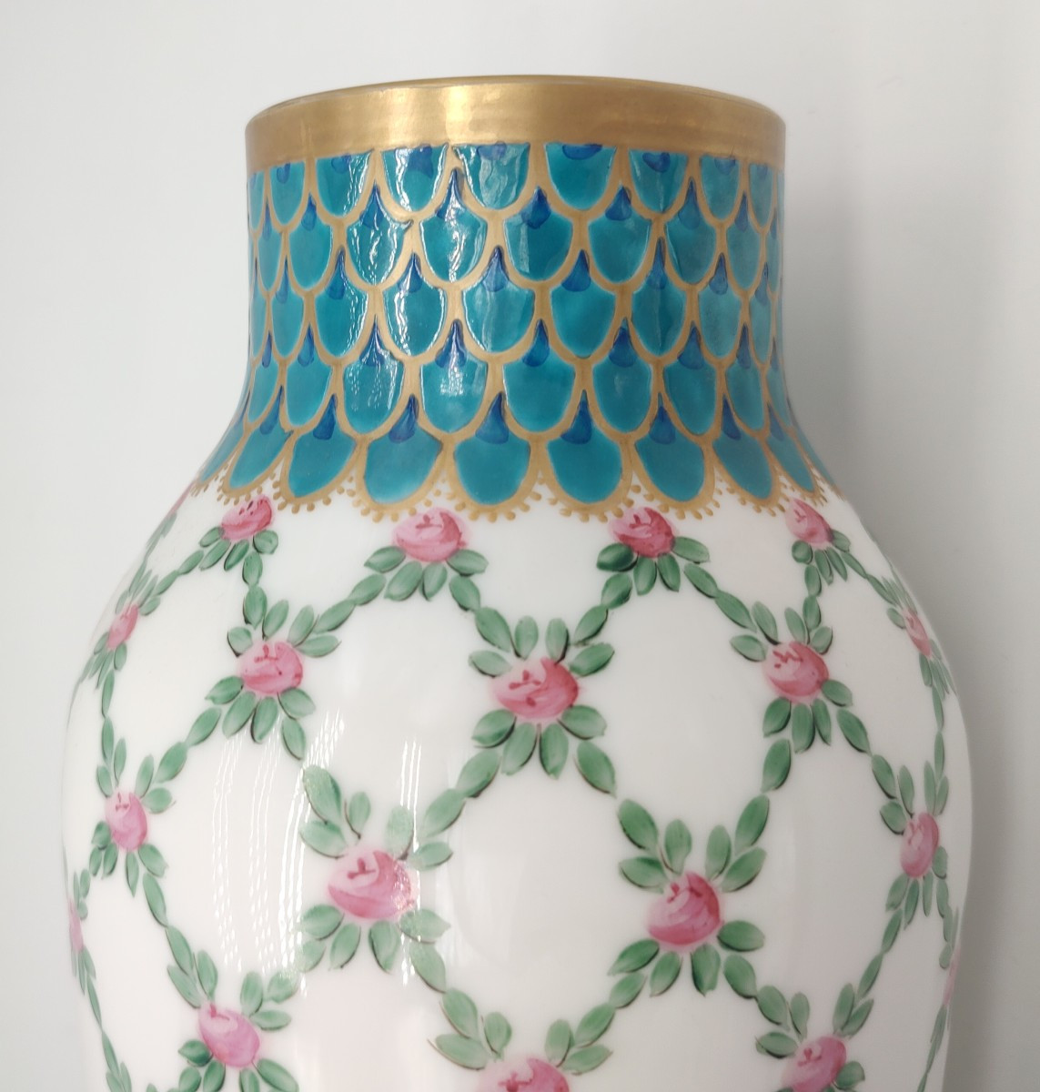 François Théodore LEGRAS - Vase signé à décor de quadrillage Pompadour-photo-4