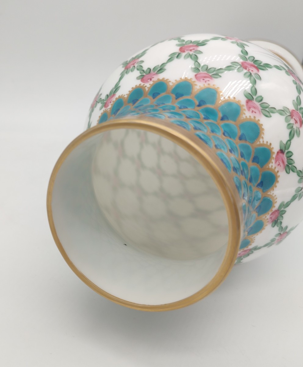 François Théodore LEGRAS - Vase signé à décor de quadrillage Pompadour-photo-3