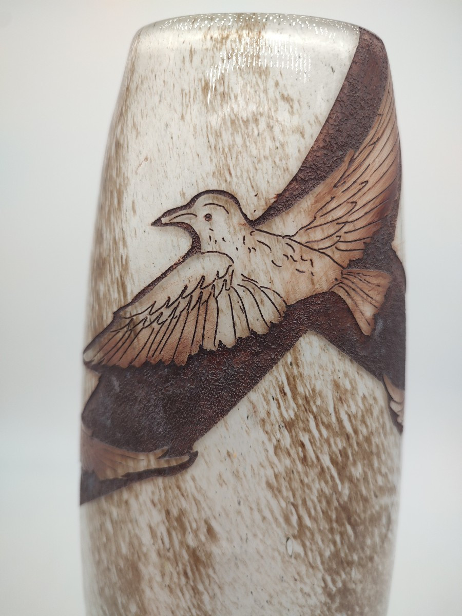 Ets Legras - Glass Vase Decorated With Birds In Flight In The Art Deco Style-photo-3