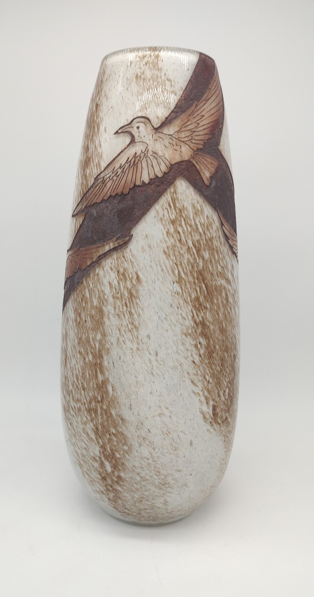 Ets Legras - Glass Vase Decorated With Birds In Flight In The Art Deco Style