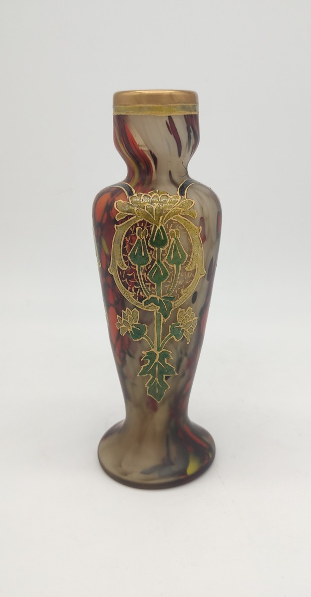 Legras - Vase « Arpajon » à fond marbré à décor de soucis et de motifs arabisants-photo-2