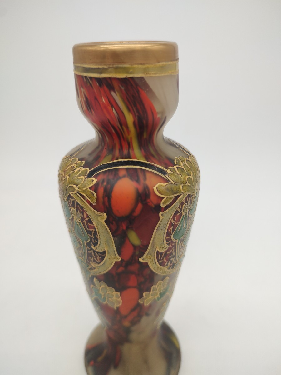 Legras - Vase « Arpajon » à fond marbré à décor de soucis et de motifs arabisants-photo-3