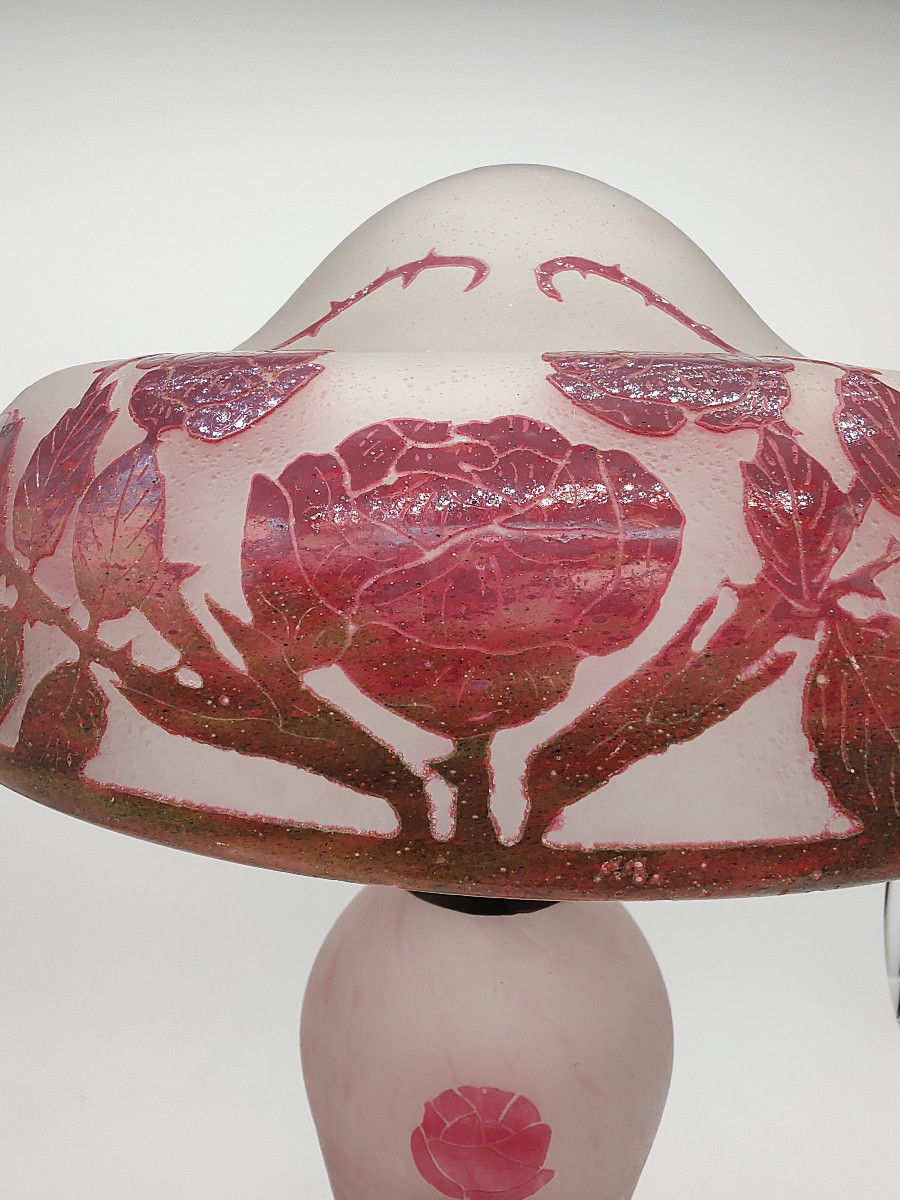 Charles Schneider (le Verre Français) - Mushroom Lamp With Stylized Decoration Of Wild Roses-photo-1