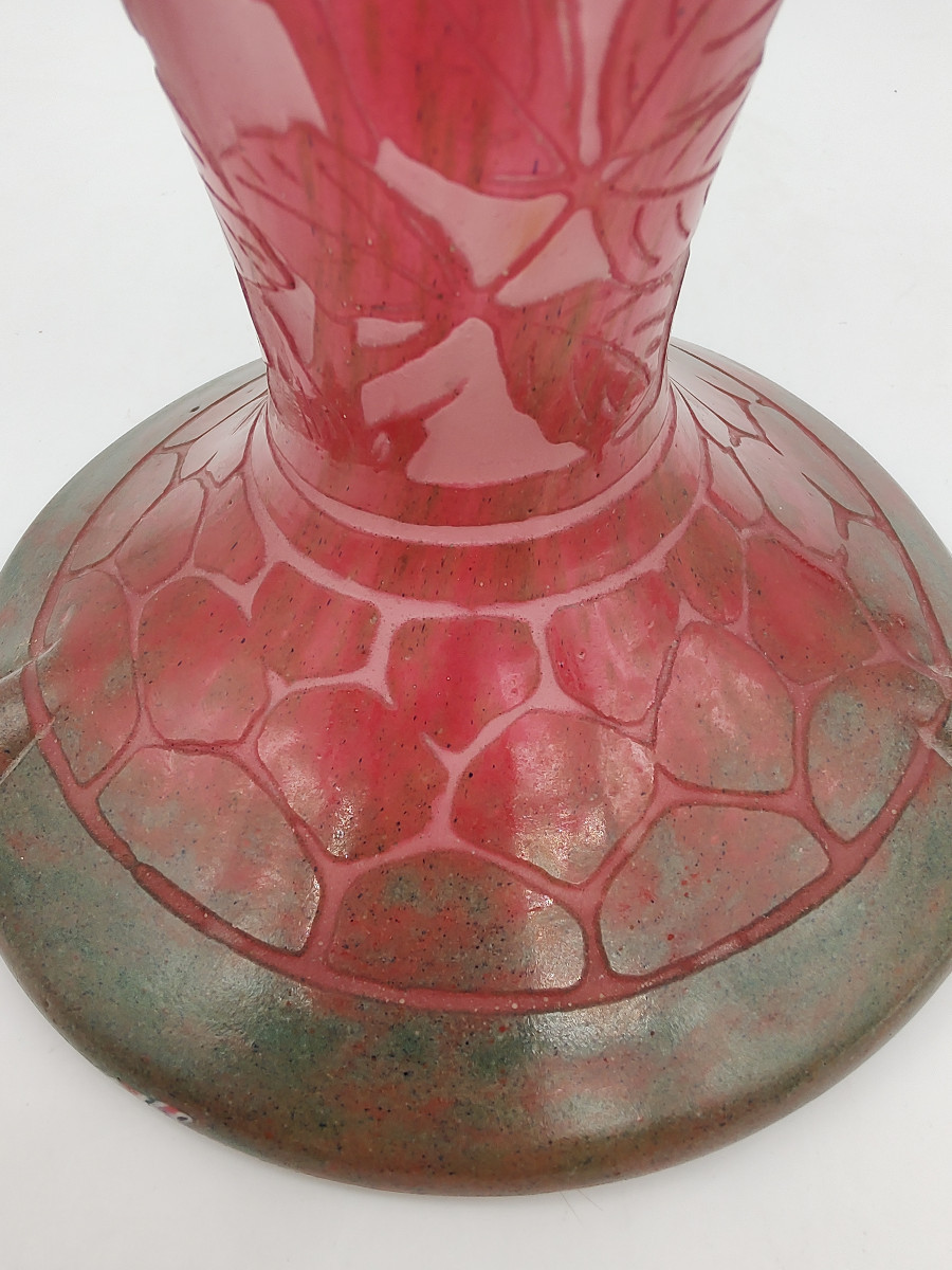 Charles Schneider (le Verre Français) - Mushroom Lamp With Stylized Decoration Of Wild Roses-photo-2