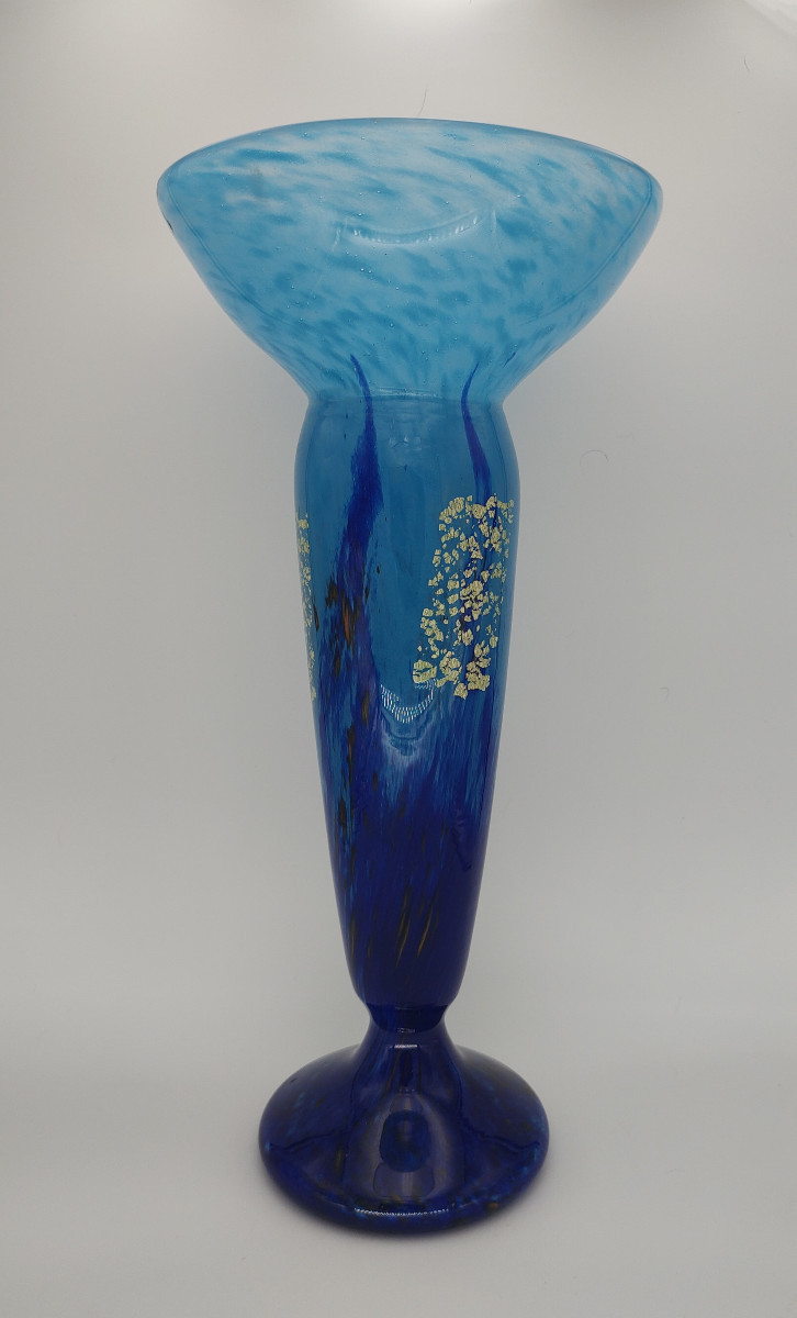 Daum Nancy - Vers 1925 - Haut vase à décor de verre de jade bleu -photo-2