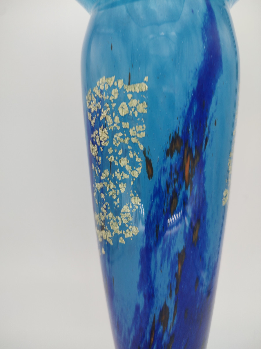 Daum Nancy - Vers 1925 - Haut vase à décor de verre de jade bleu -photo-3
