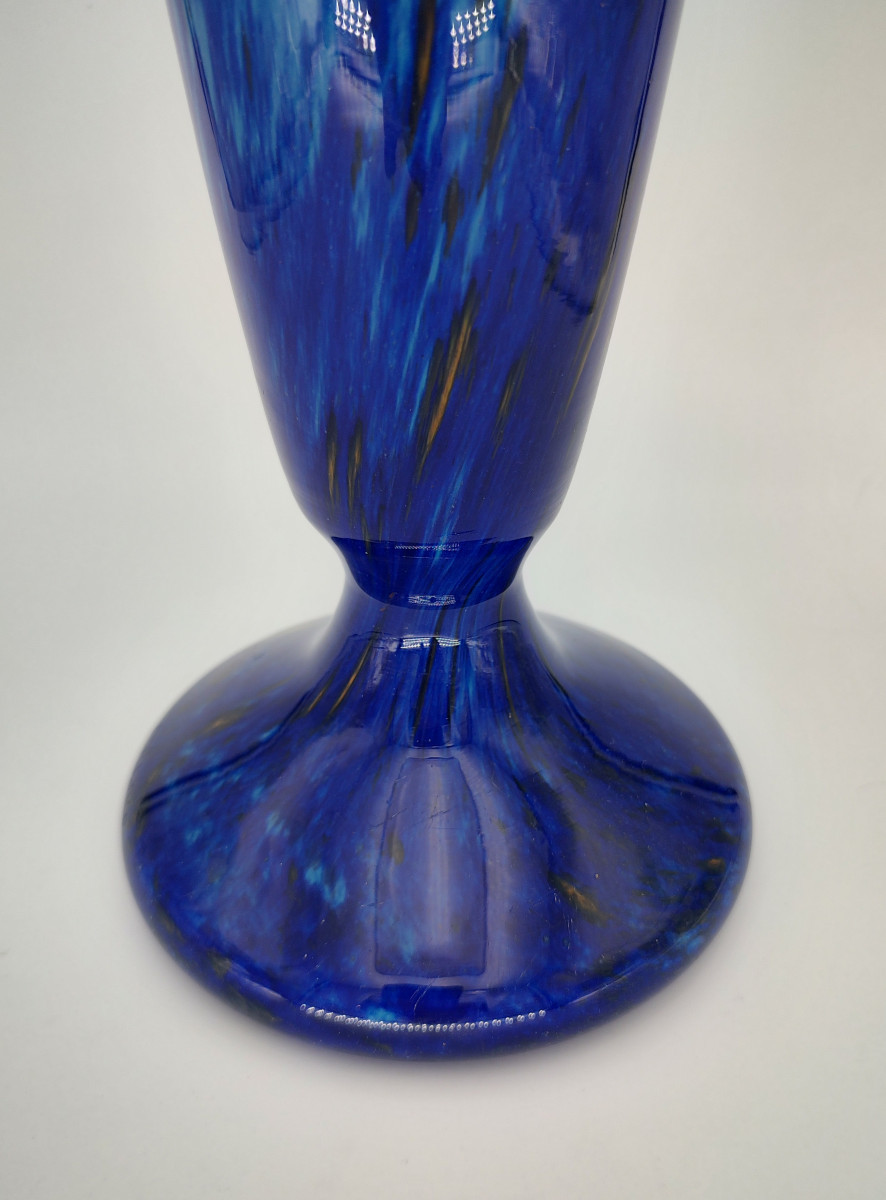 Daum Nancy - Vers 1925 - Haut vase à décor de verre de jade bleu -photo-4