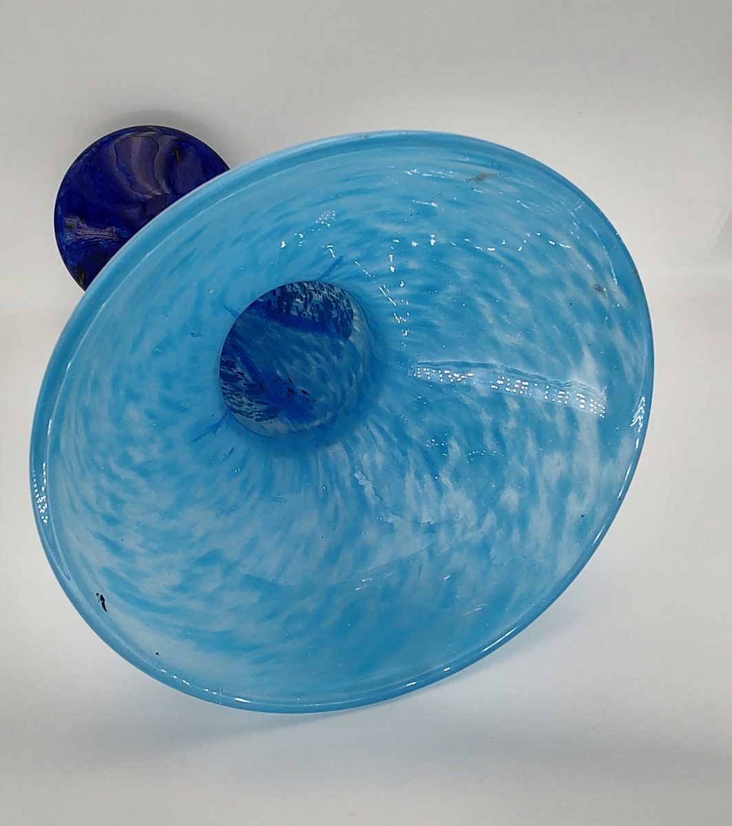 Daum Nancy - Vers 1925 - Haut vase à décor de verre de jade bleu -photo-6