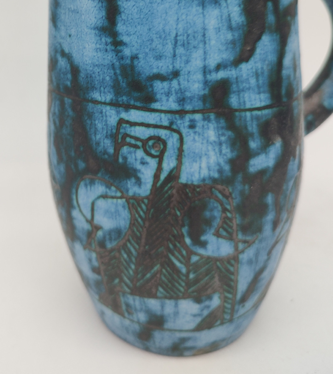 Jacques Blin (1920-1996) - Verseuse Couverte Avec Six Mazagrans à Décor Gravé d'Oiseaux.-photo-2