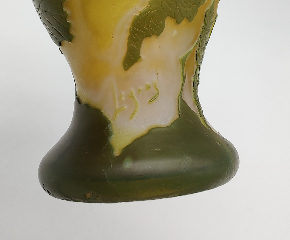 Legras - début XXe siècle - Vase à décor dégagé à l'acide de feuilles et chatons de peuplier-photo-3