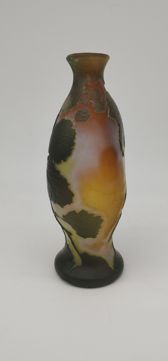 Legras - début XXe siècle - Vase à décor dégagé à l'acide de feuilles et chatons de peuplier-photo-1