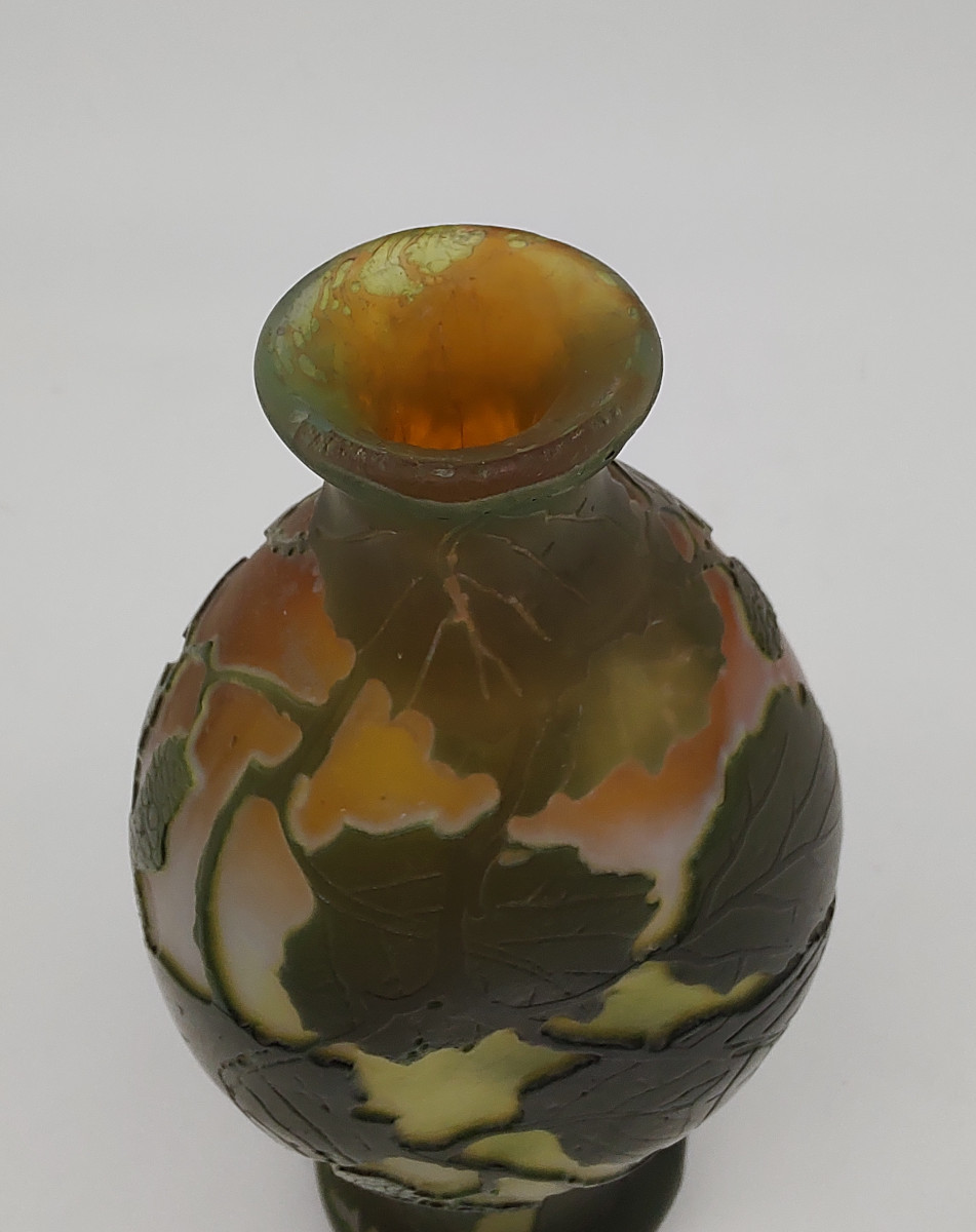 Legras - début XXe siècle - Vase à décor dégagé à l'acide de feuilles et chatons de peuplier-photo-3