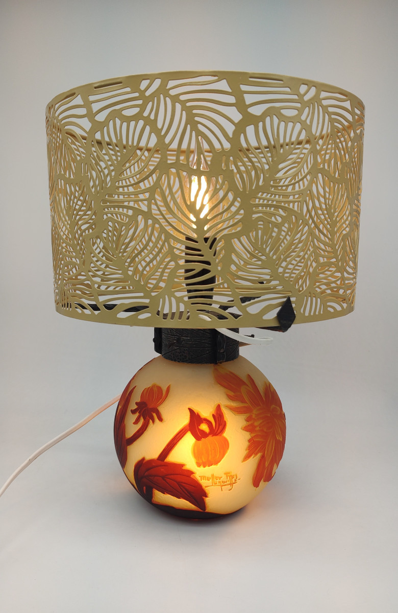 Muller Brothers - Luneville - Lamp Base Decorated With Peonies In Bloom And In Bud.-photo-2