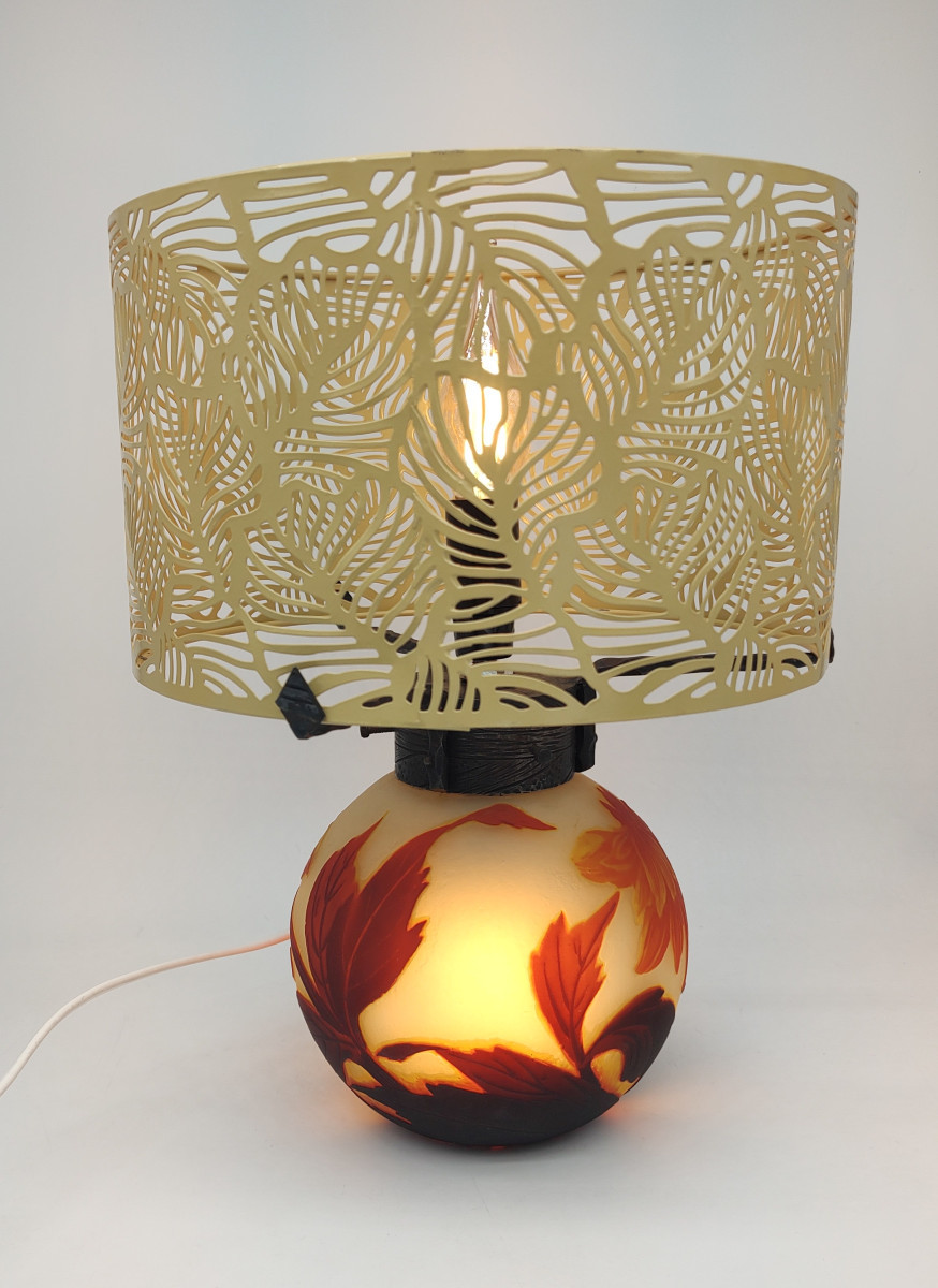 Muller Brothers - Luneville - Lamp Base Decorated With Peonies In Bloom And In Bud.-photo-3