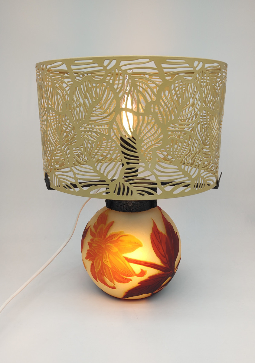 Muller Brothers - Luneville - Lamp Base Decorated With Peonies In Bloom And In Bud.-photo-4