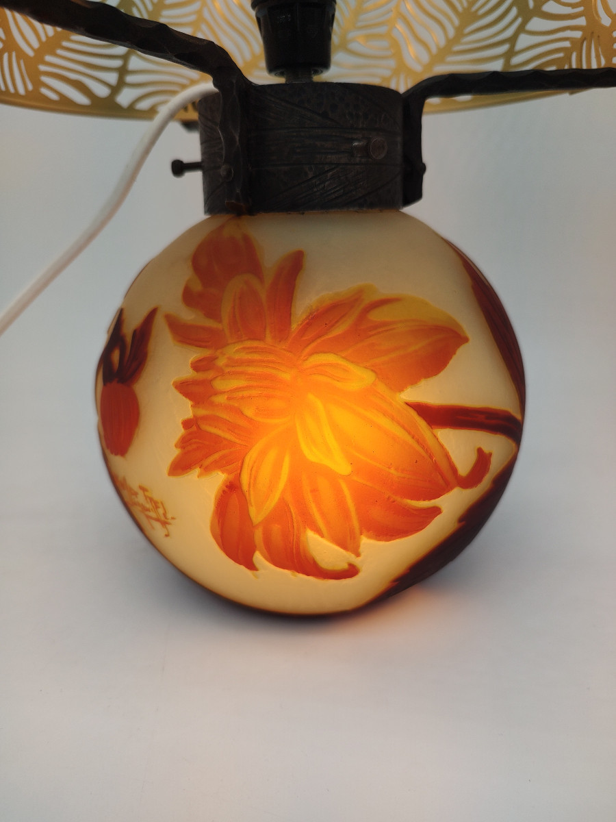 Muller Brothers - Luneville - Lamp Base Decorated With Peonies In Bloom And In Bud.-photo-1