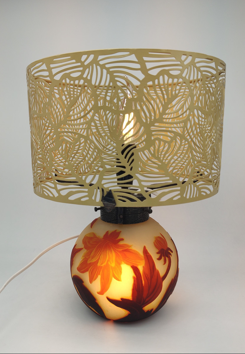 Muller Brothers - Luneville - Lamp Base Decorated With Peonies In Bloom And In Bud.