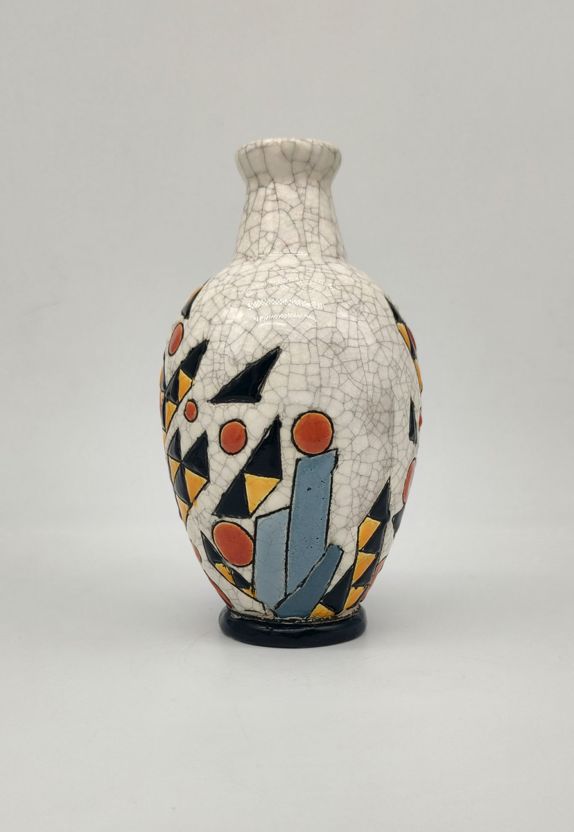 Charles Catteau (1880- 1966) For Keramis - Vase With Yellow, Black And Orange Geometric Decoration.-photo-4
