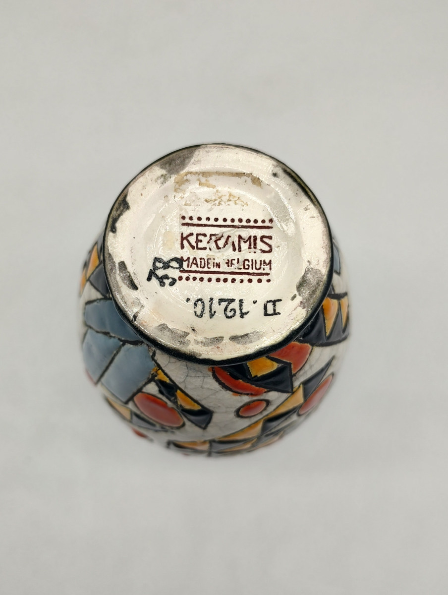 Charles Catteau (1880- 1966) For Keramis - Vase With Yellow, Black And Orange Geometric Decoration.-photo-4