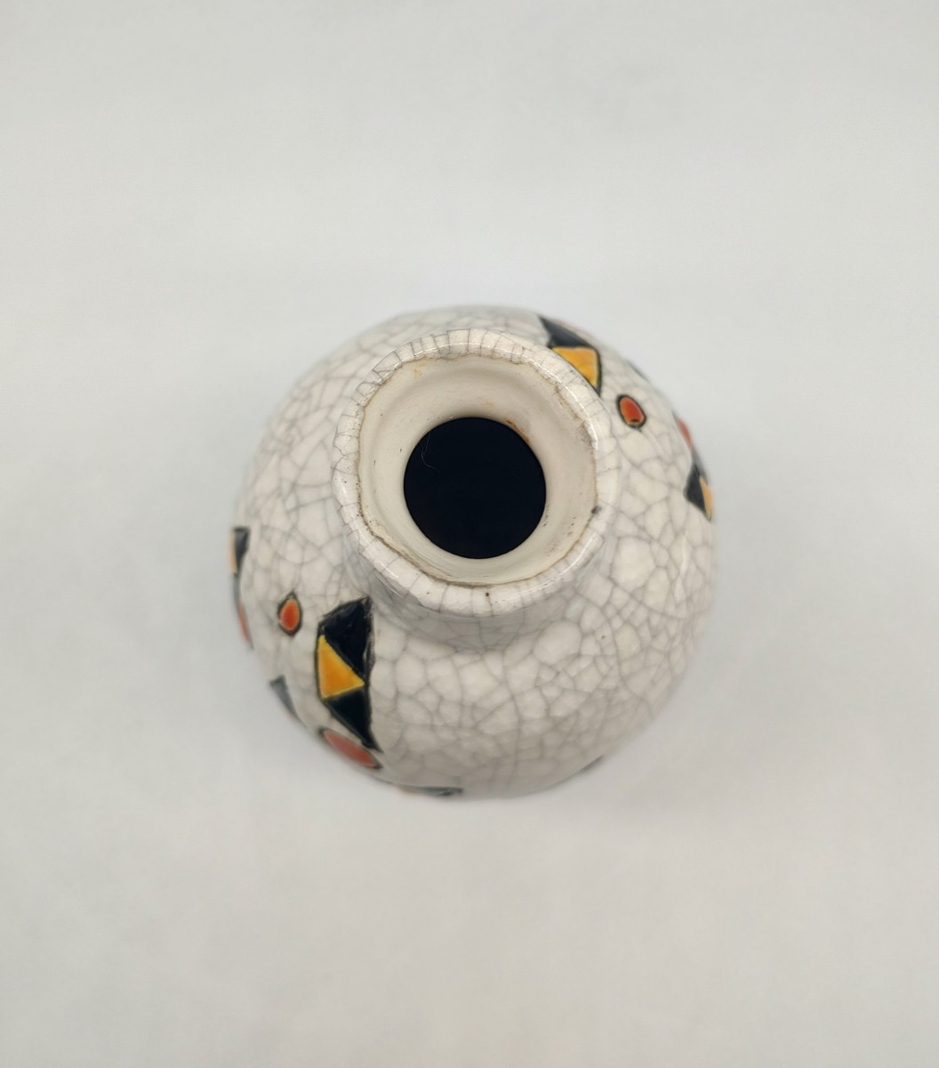 Charles Catteau (1880- 1966) For Keramis - Vase With Yellow, Black And Orange Geometric Decoration.-photo-5