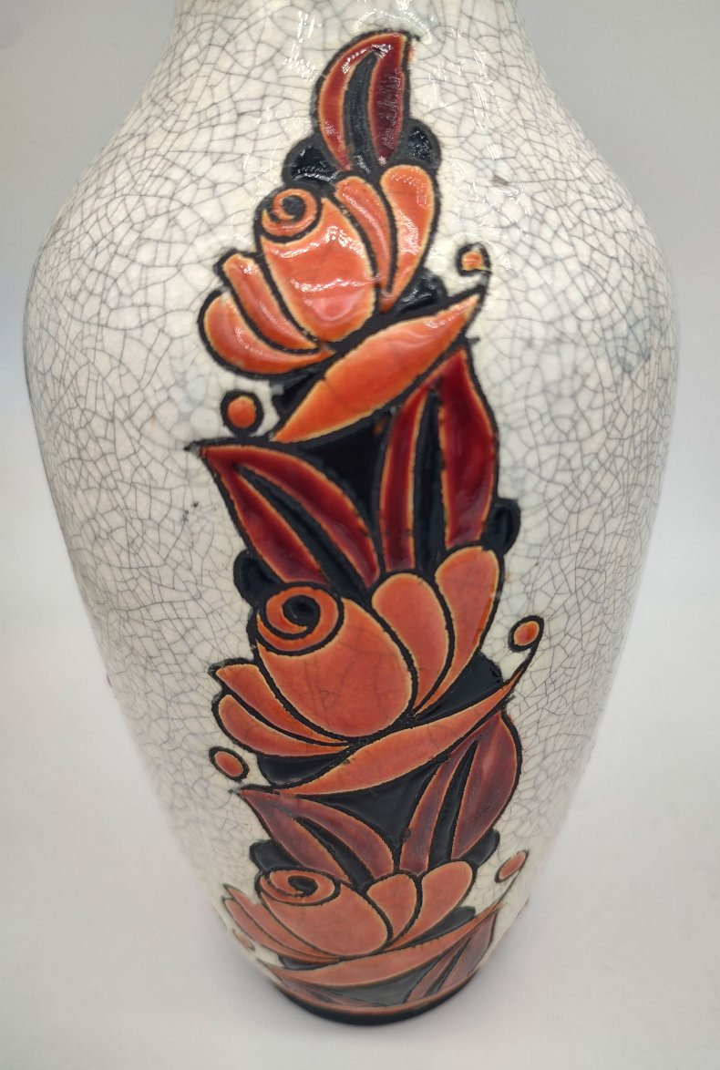Boch La Louviere - Charles Catteau (1880-1966) - Pair Of Vases Decorated With Stylized Flowers-photo-3