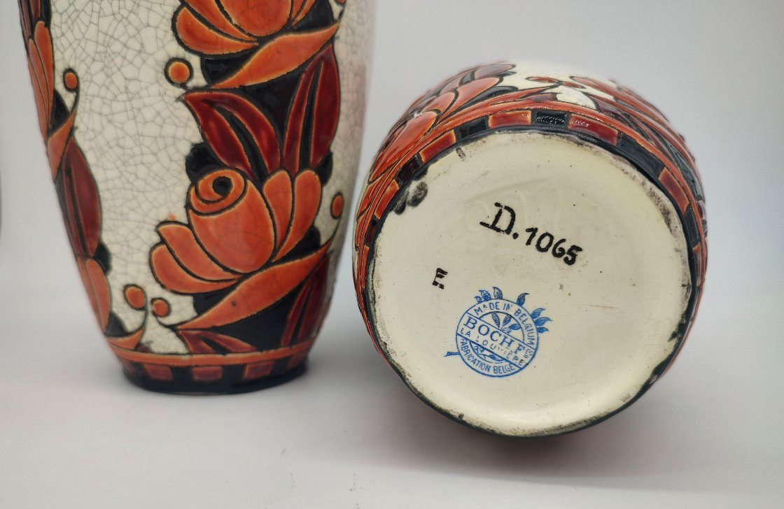 Boch La Louviere - Charles Catteau (1880-1966) - Pair Of Vases Decorated With Stylized Flowers-photo-4