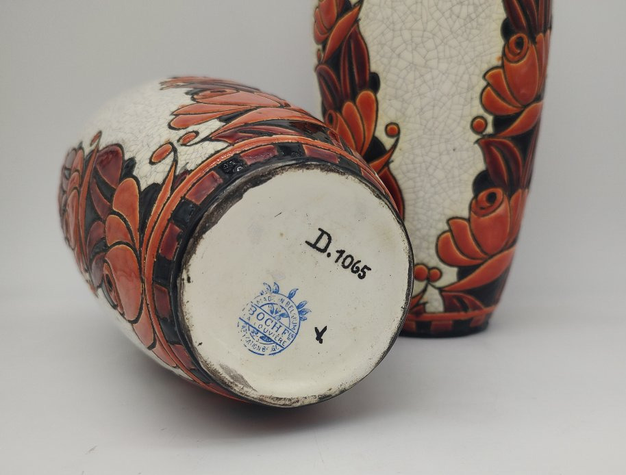 Boch La Louviere - Charles Catteau (1880-1966) - Pair Of Vases Decorated With Stylized Flowers-photo-5