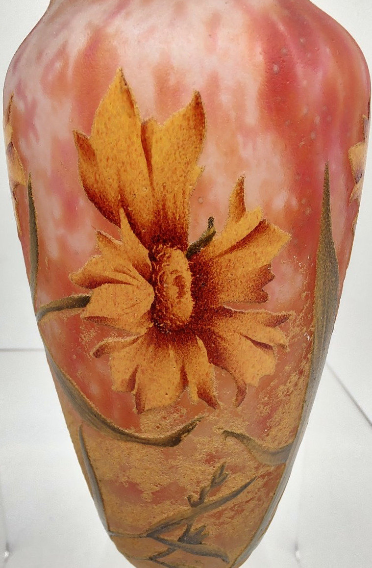 Daum Nancy - Circa 1906 - Vase à décor de fleurs sauvages jaunes .-photo-2