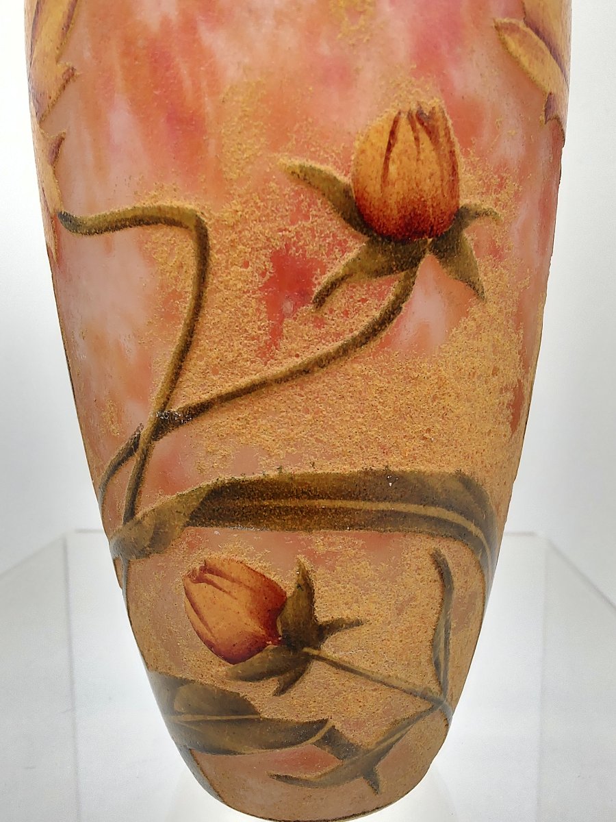 Daum Nancy - Circa 1906 - Vase à décor de fleurs sauvages jaunes .-photo-2