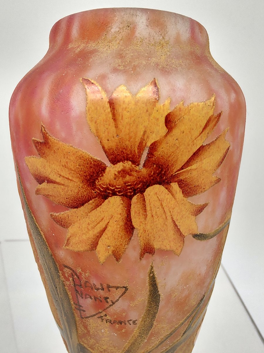 Daum Nancy - Circa 1906 - Vase à décor de fleurs sauvages jaunes .-photo-4