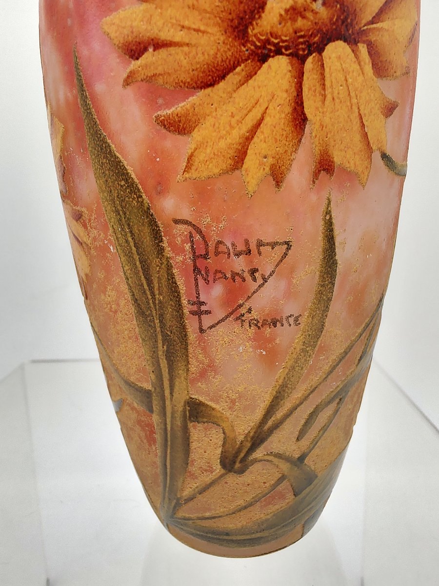 Daum Nancy - Circa 1906 - Vase à décor de fleurs sauvages jaunes .-photo-5