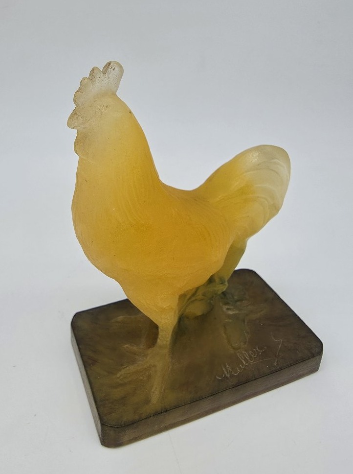 A. Walter Verrier d'Art & Muller, Sculptor - Glass Paste Sculpture Depicting A Rooster.-photo-4