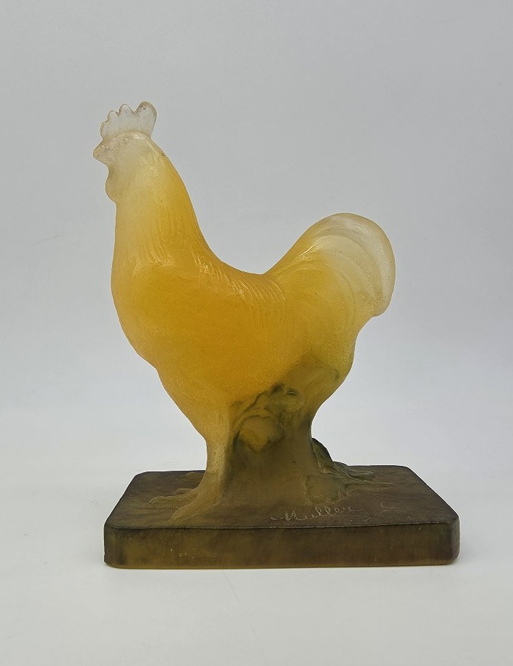 A. Walter Verrier d'Art & Muller, Sculptor - Glass Paste Sculpture Depicting A Rooster.