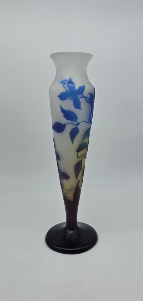 Etablissements Gallé (1904–1936) - Vase Decorated With Blue Clematis.-photo-1