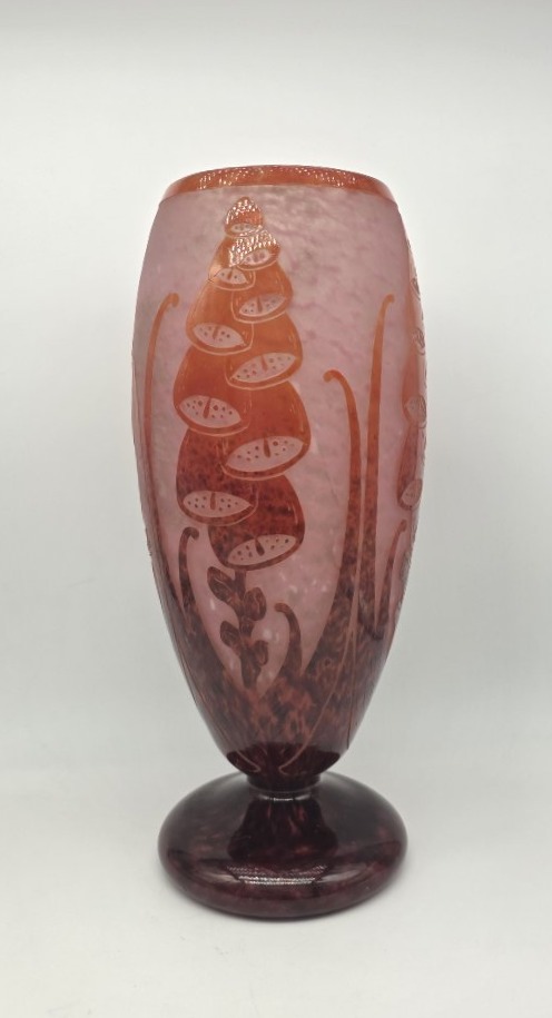 Schneider (1881–1953) - Charder - French Glass - Tall Vase Decorated With Foxgloves.-photo-3