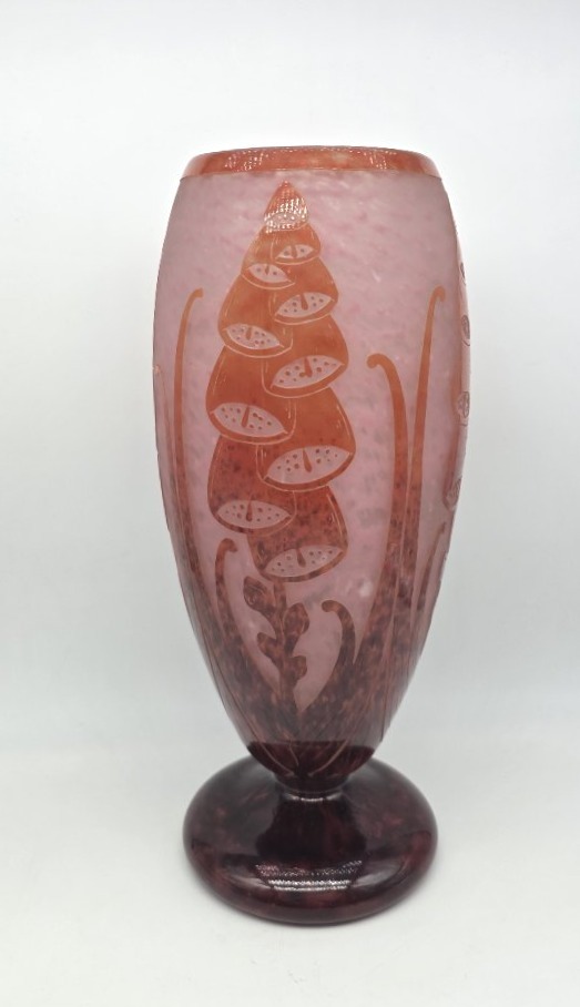Schneider (1881–1953) - Charder - French Glass - Tall Vase Decorated With Foxgloves.