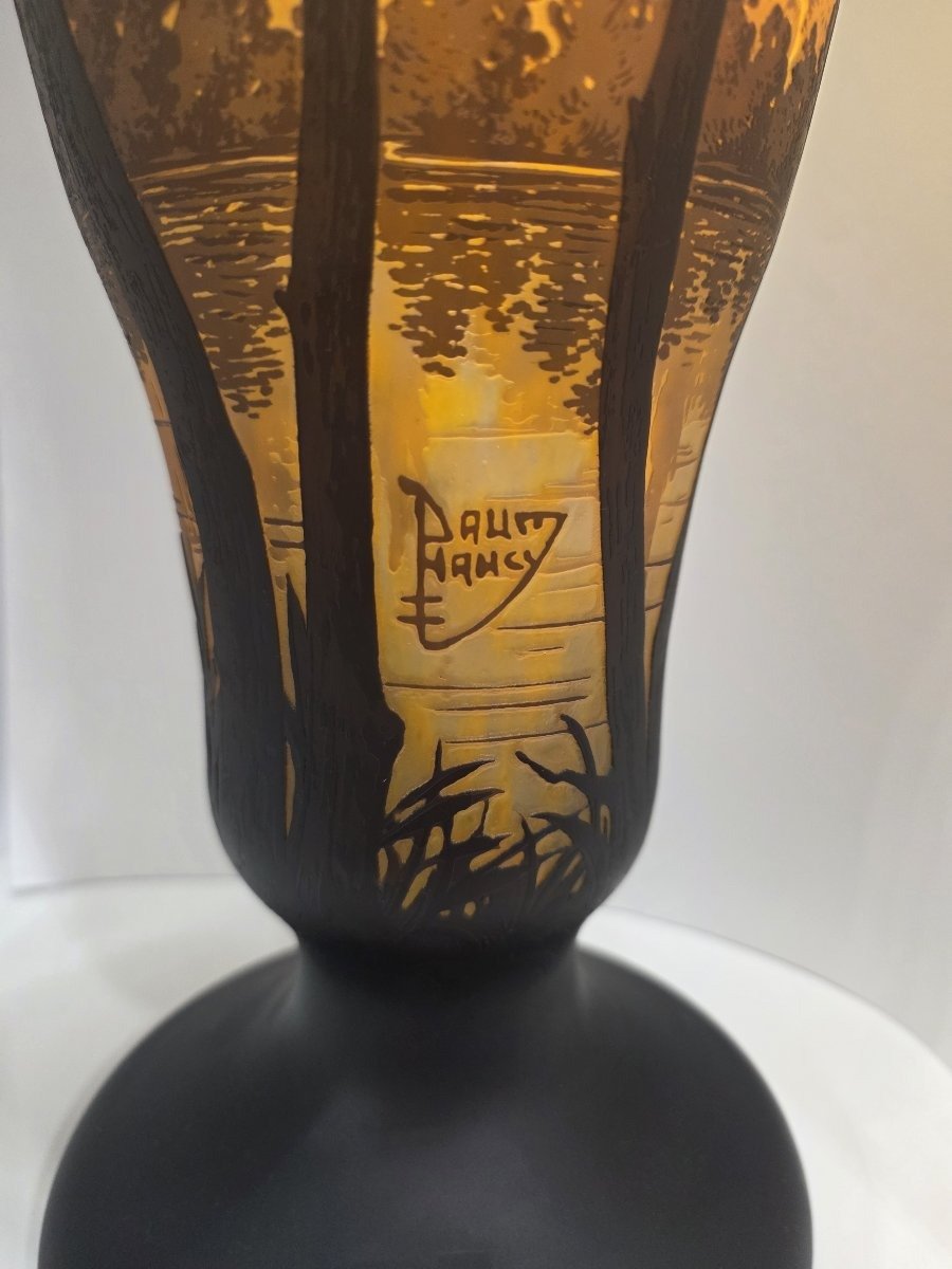 Daum Nancy – Early 20th Century – Large Vase Decorated With A Lakeside Landscape.-photo-4
