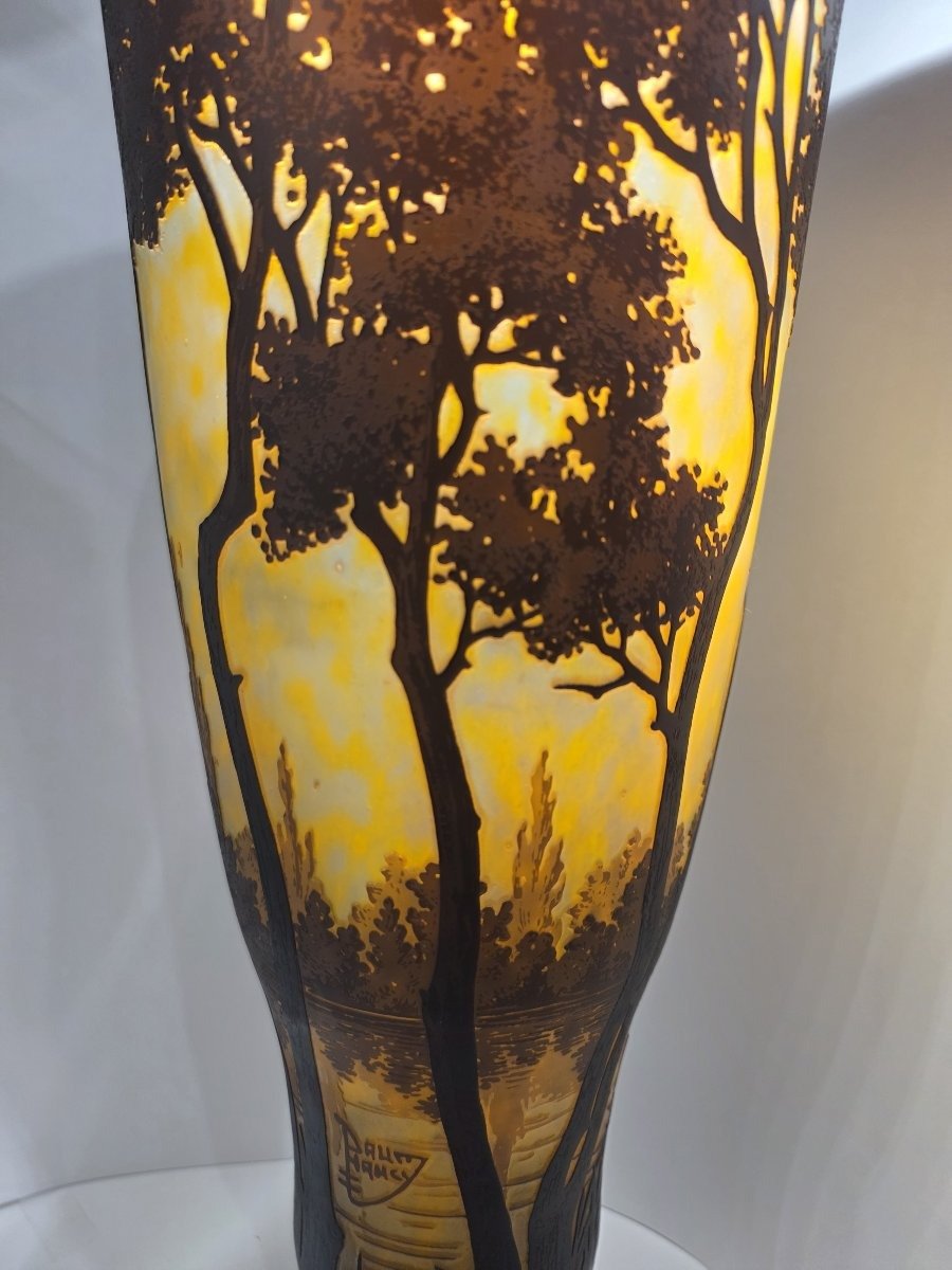 Daum Nancy – Early 20th Century – Large Vase Decorated With A Lakeside Landscape.-photo-7