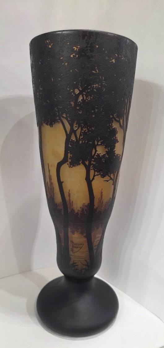 Daum Nancy – Early 20th Century – Large Vase Decorated With A Lakeside Landscape.-photo-8