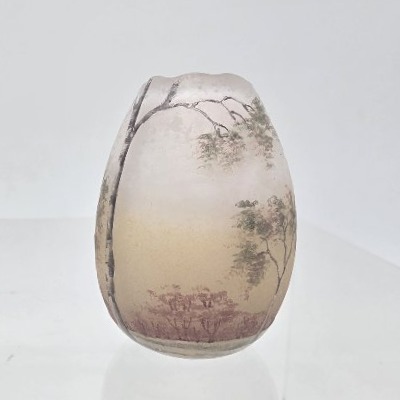 Daum Nancy - Miniature Vase Depicting A Forest Scene.-photo-4
