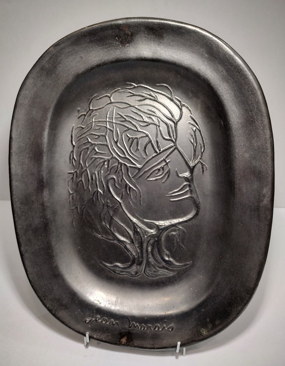 Jean Marais (1913-1998) - Ceramic Dish Decorated With A Stylized Face.