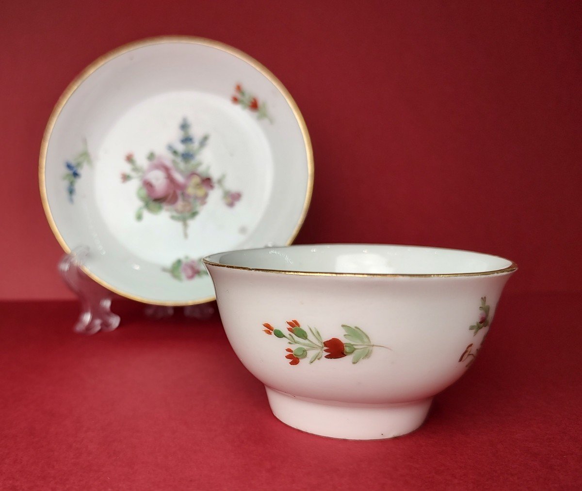 Manufacture Verneuilh & Neuveu (burgundy) - Turkish Cup And Its Saucer - Eighteenth Century.-photo-3