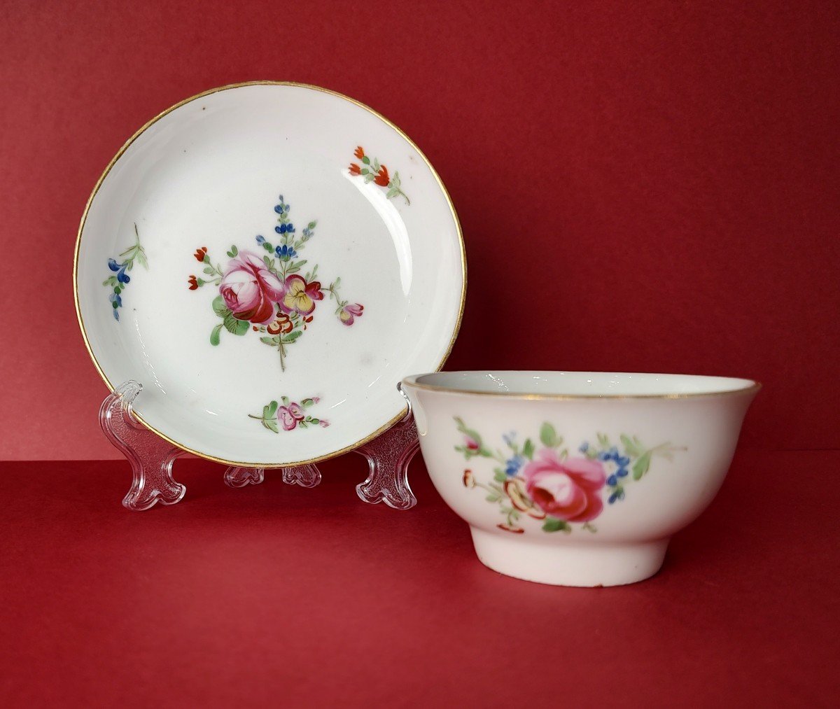 Manufacture Verneuilh & Neuveu (burgundy) - Turkish Cup And Its Saucer - Eighteenth Century.