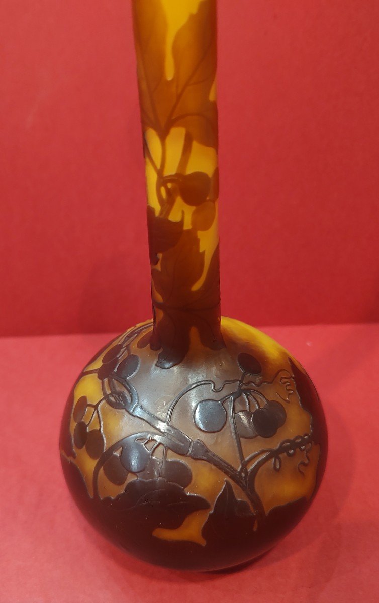 Etablissement Galle (1904/1936) - Vase Soliflore Orange Et Brun à Décor De Baies.-photo-3