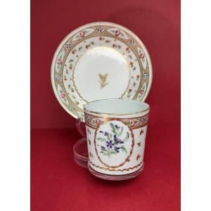 Paris - 19th Century - Cup And Saucer Decorated With Flowers And Branches.